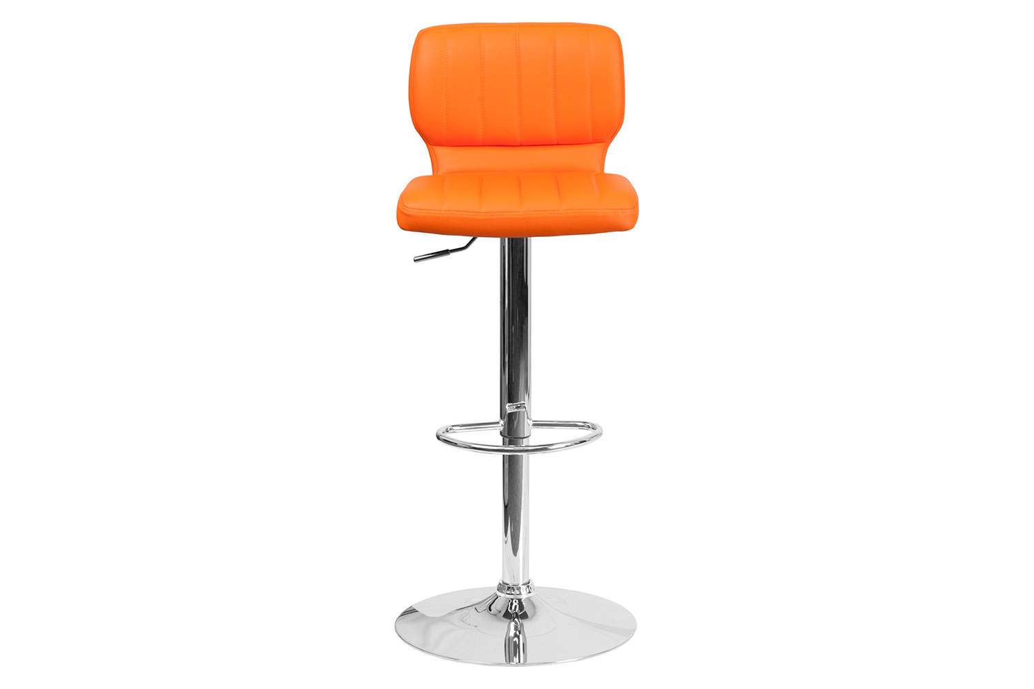 BLNK Jeremy Vinyl Adjustable Height Bar Stool with Vertical Stitch Back and Chrome Base - Orange