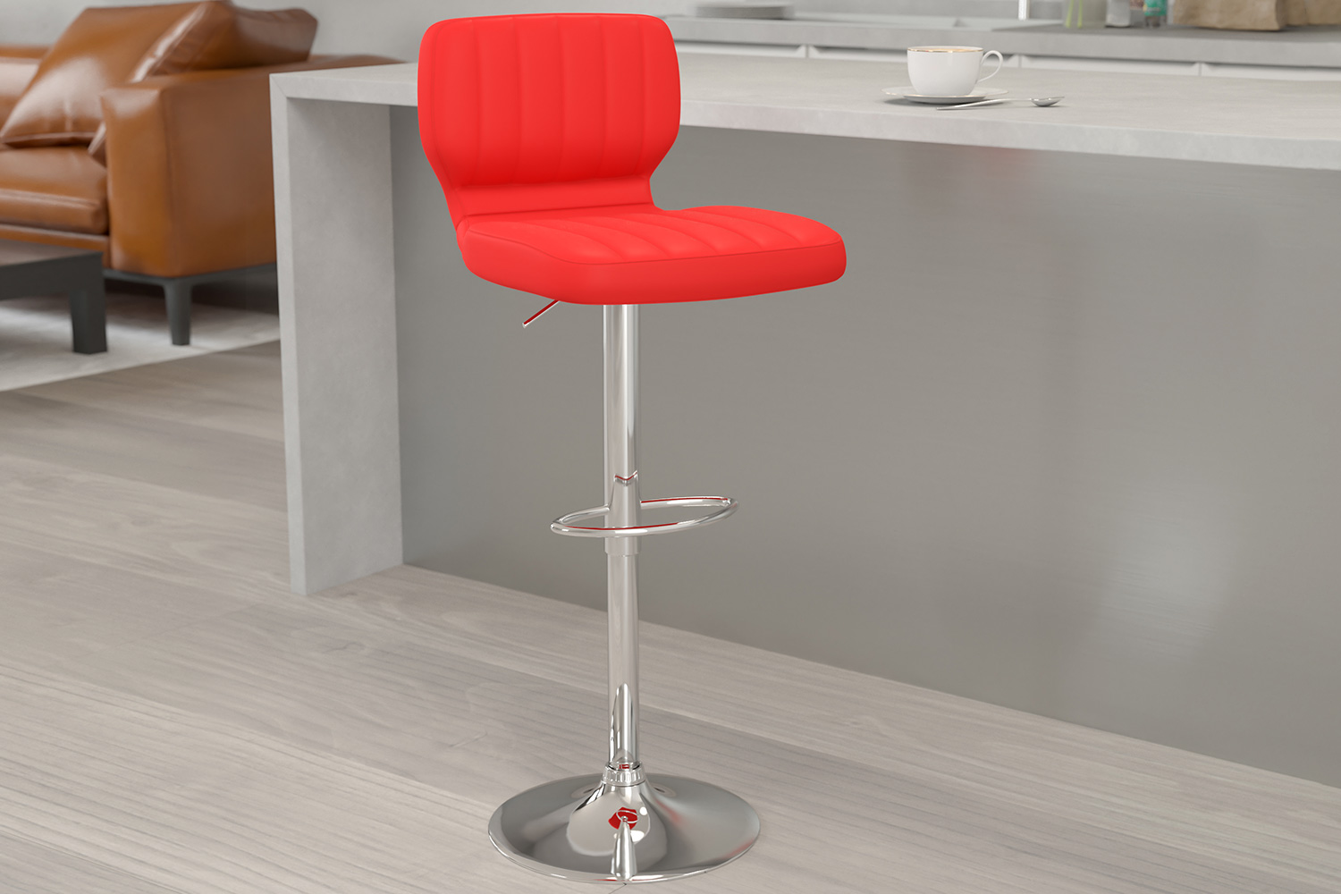 BLNK - Jeremy Vinyl Adjustable Height Bar Stool with Vertical Stitch Back and Chrome Base