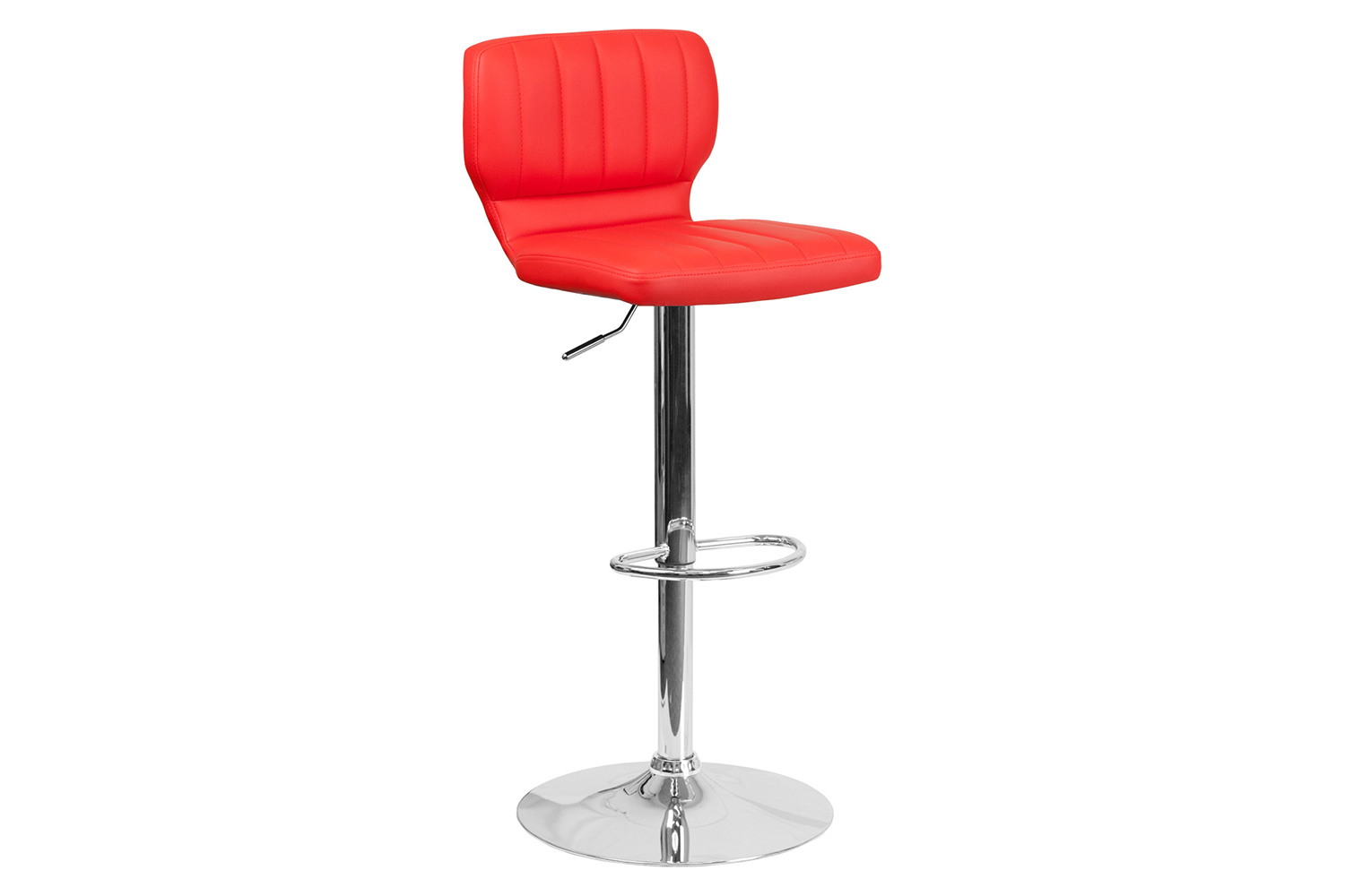 BLNK Jeremy Vinyl Adjustable Height Bar Stool with Vertical Stitch Back and Chrome Base - Red