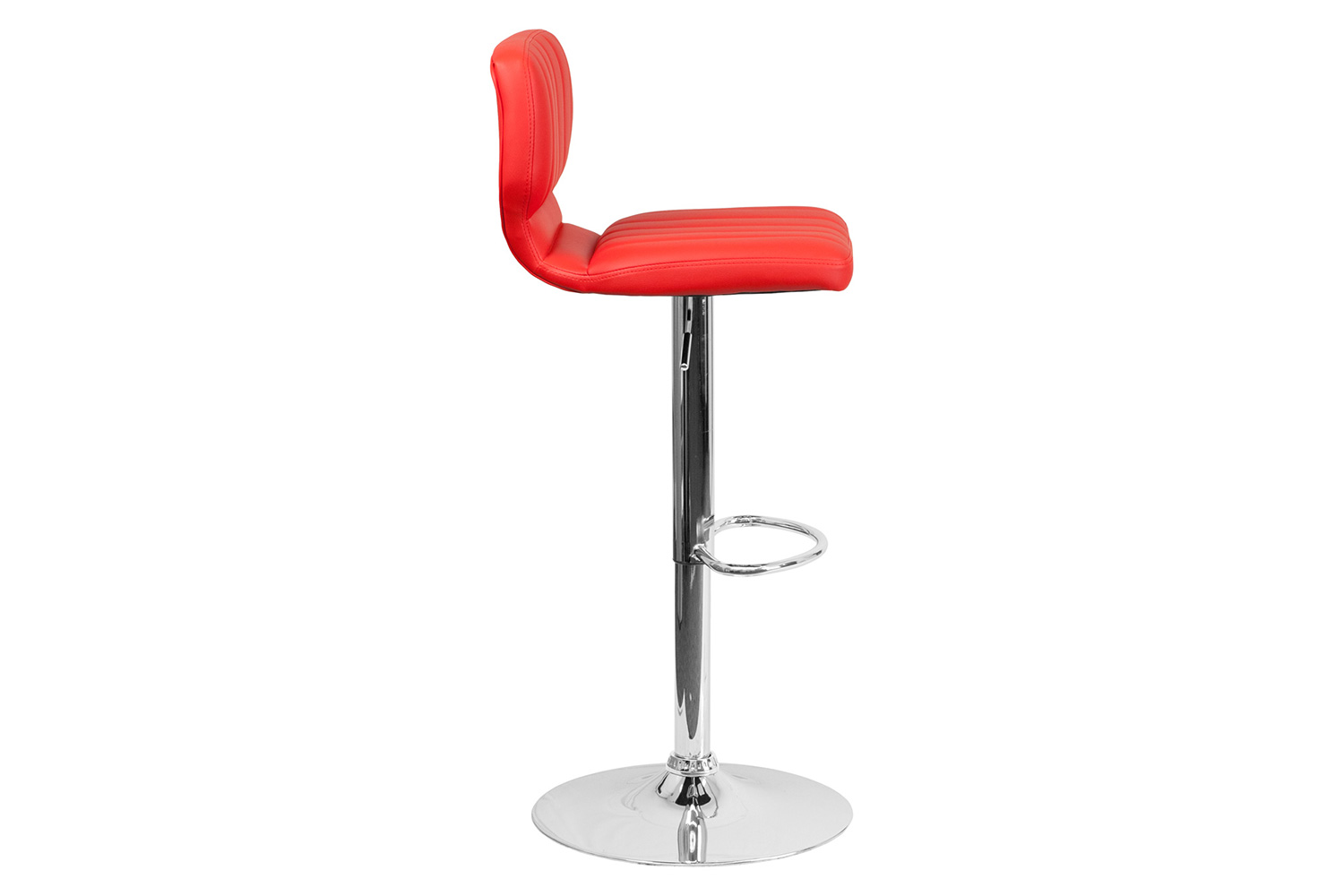BLNK Jeremy Vinyl Adjustable Height Bar Stool with Vertical Stitch Back and Chrome Base - Red