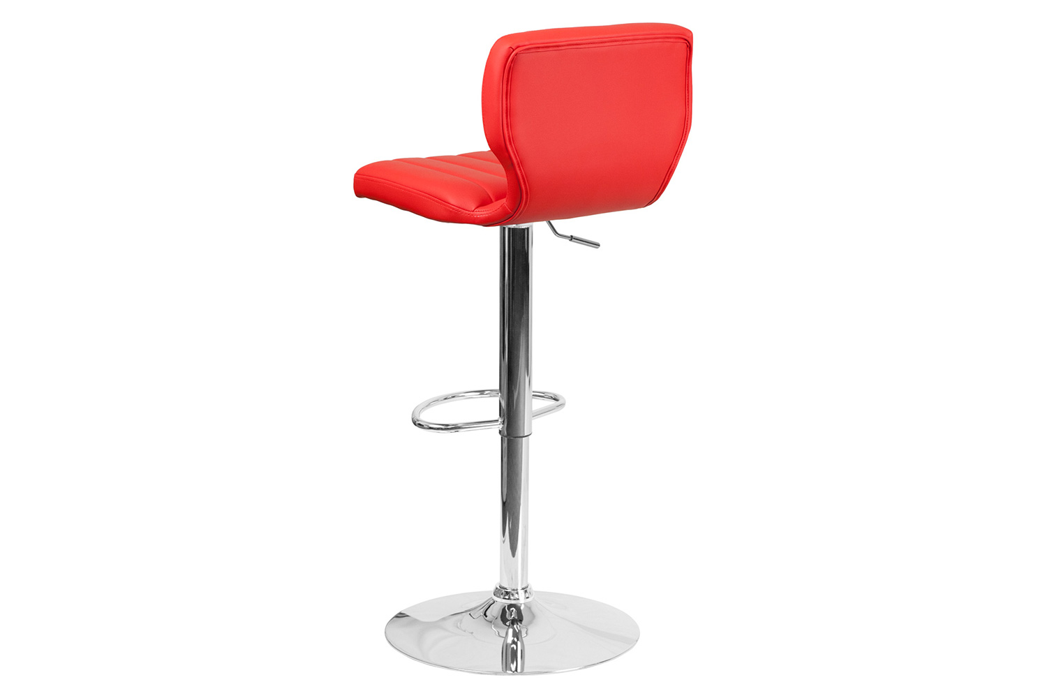BLNK Jeremy Vinyl Adjustable Height Bar Stool with Vertical Stitch Back and Chrome Base - Red