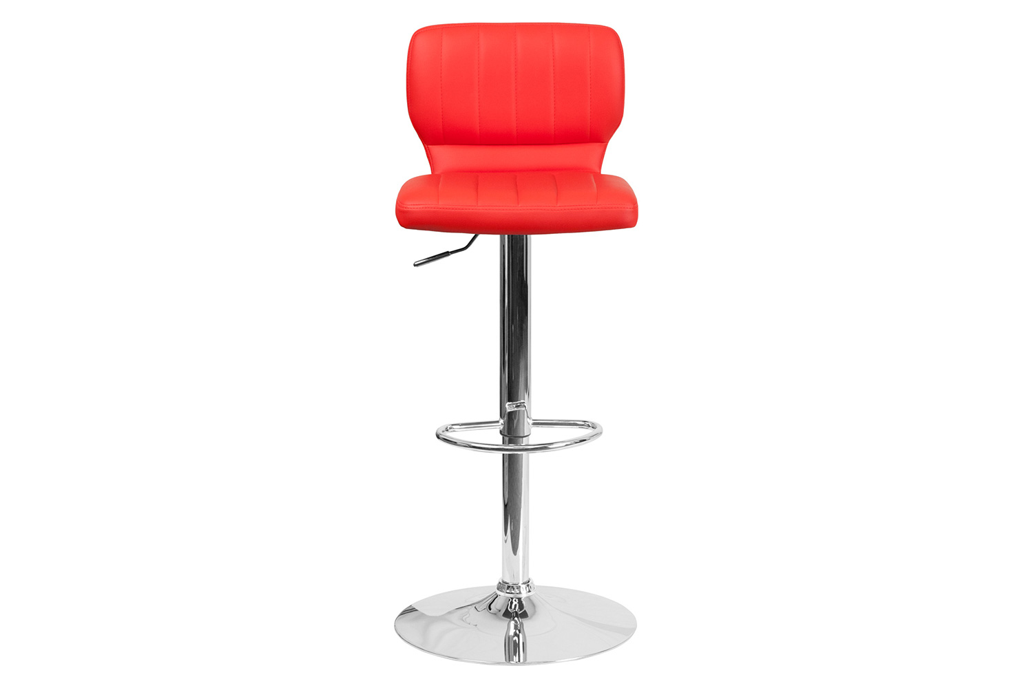 BLNK Jeremy Vinyl Adjustable Height Bar Stool with Vertical Stitch Back and Chrome Base - Red