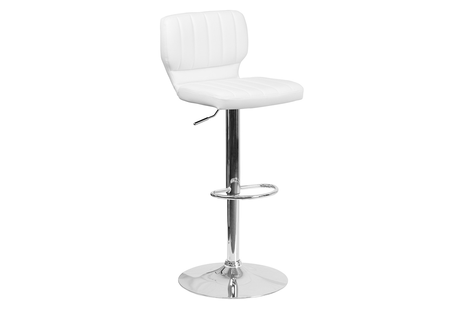 BLNK Jeremy Vinyl Adjustable Height Bar Stool with Vertical Stitch Back and Chrome Base - White