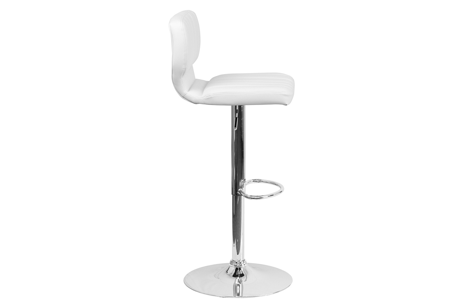BLNK Jeremy Vinyl Adjustable Height Bar Stool with Vertical Stitch Back and Chrome Base - White