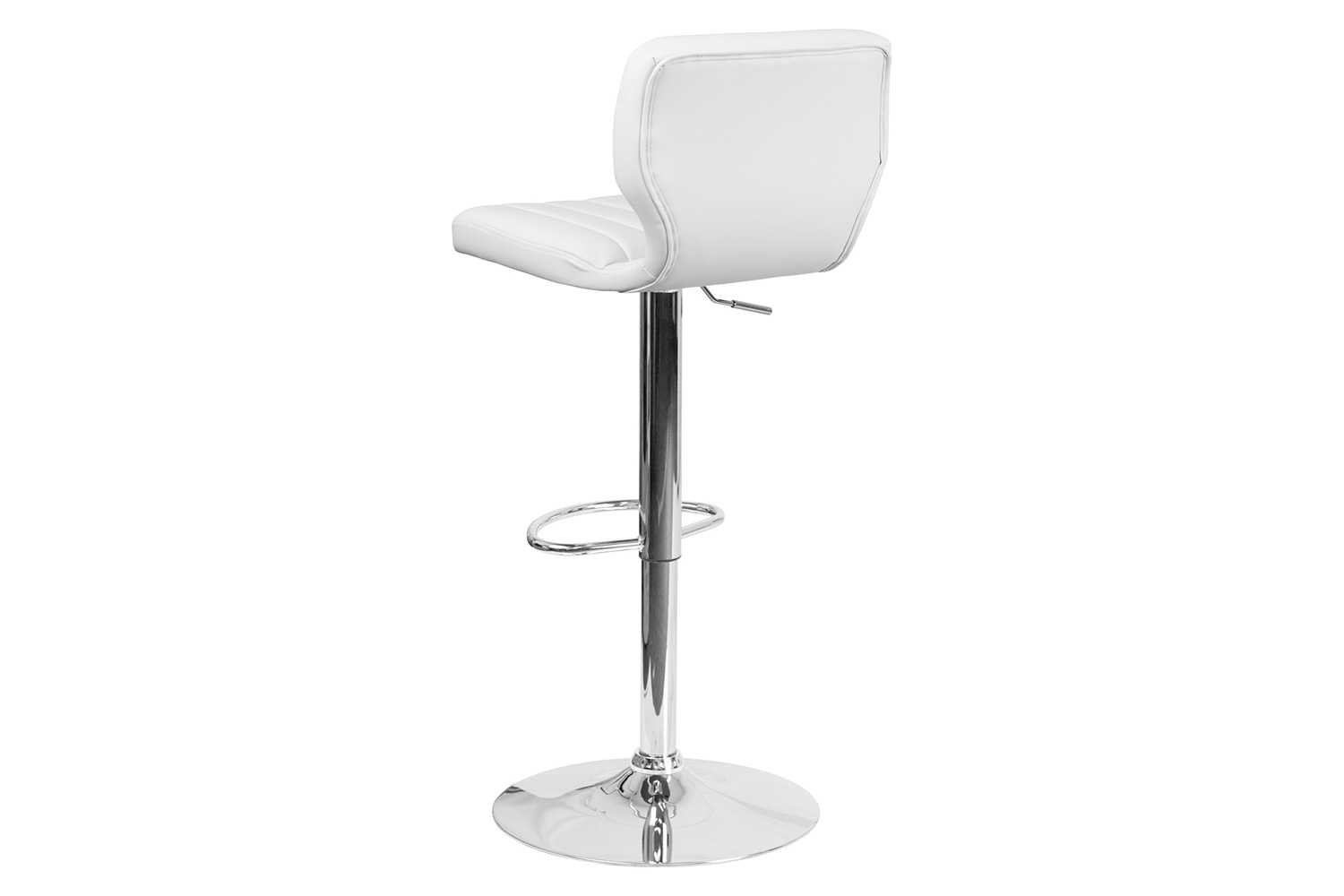 BLNK Jeremy Vinyl Adjustable Height Bar Stool with Vertical Stitch Back and Chrome Base - White