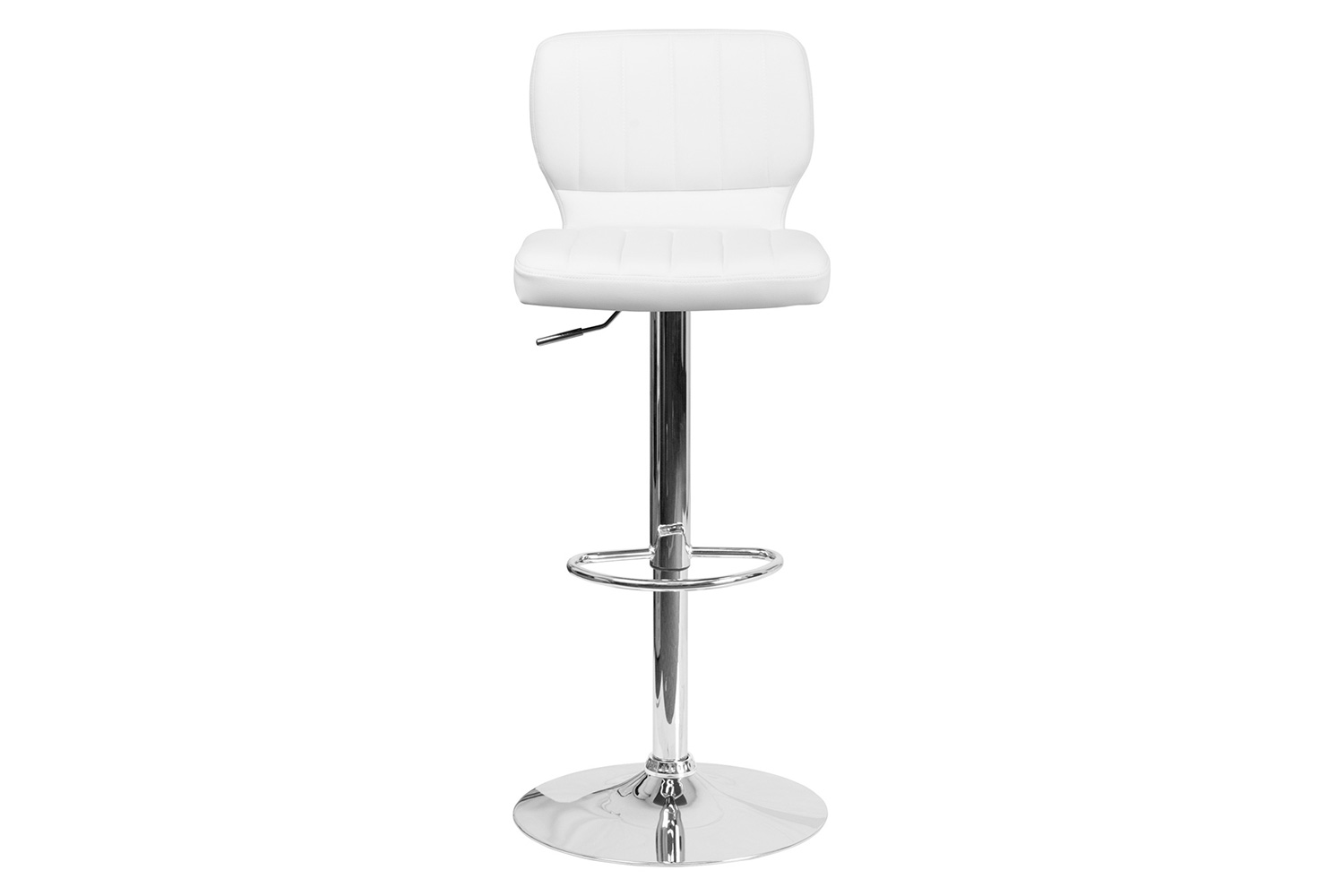 BLNK Jeremy Vinyl Adjustable Height Bar Stool with Vertical Stitch Back and Chrome Base - White