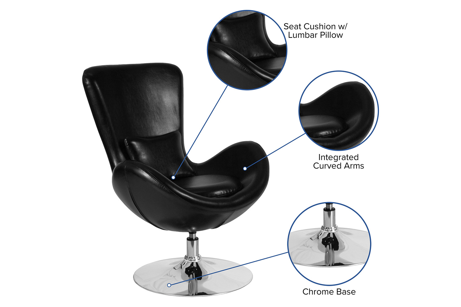 BLNK Egg Series LeatherSoft Side Reception Chair - Black