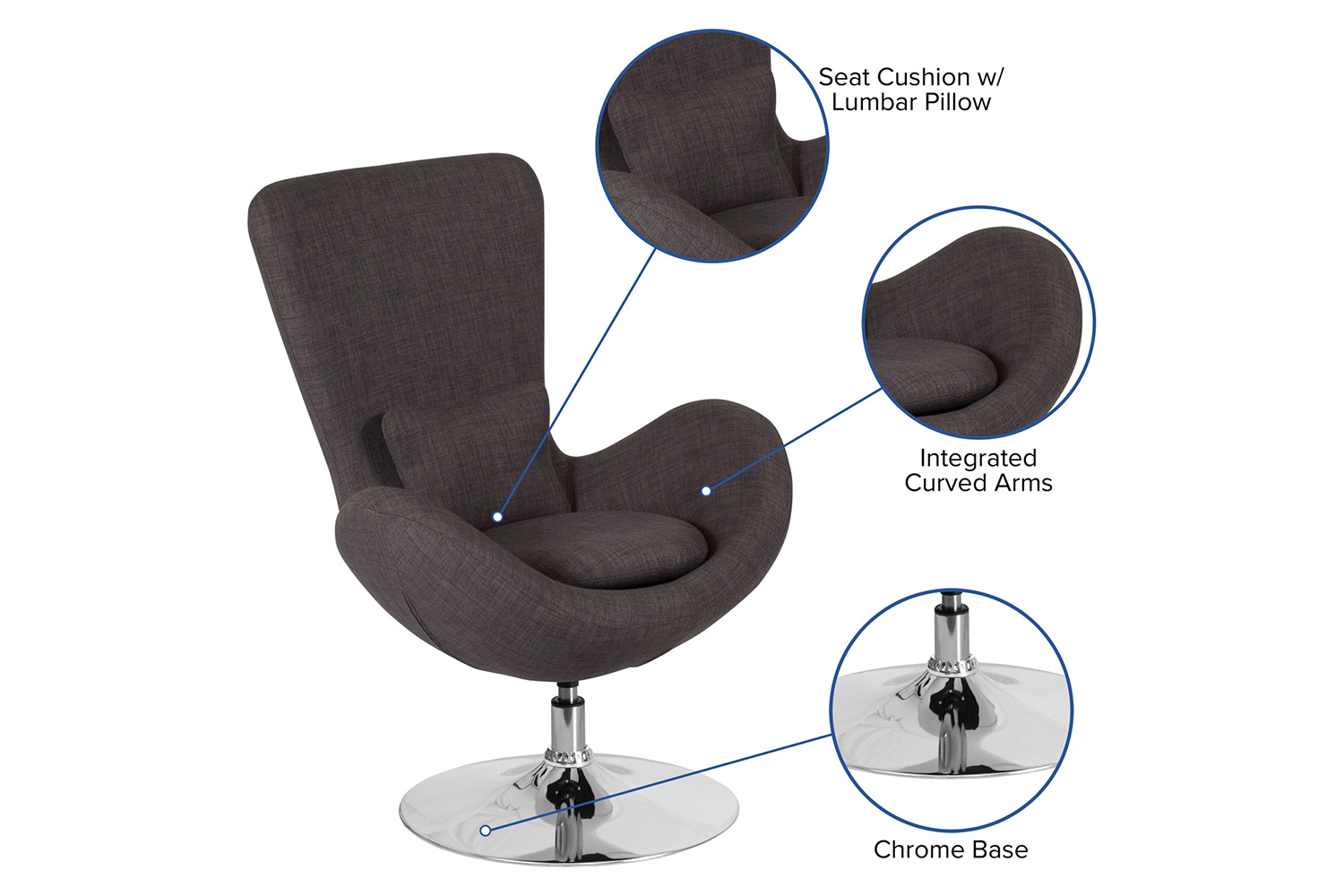 BLNK Egg Series Fabric Side Reception Chair - Dark Gray