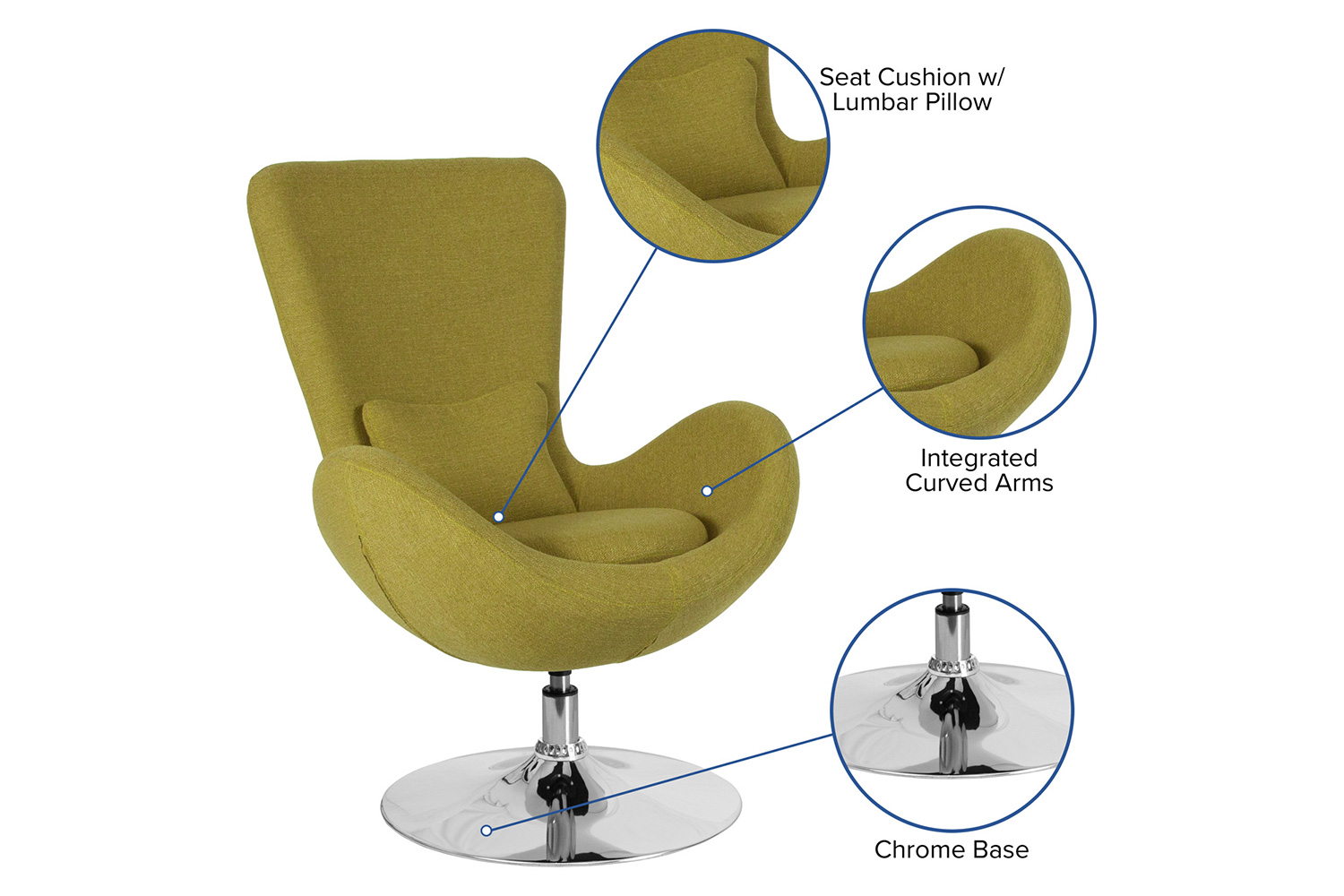 BLNK Egg Series Fabric Side Reception Chair - Green
