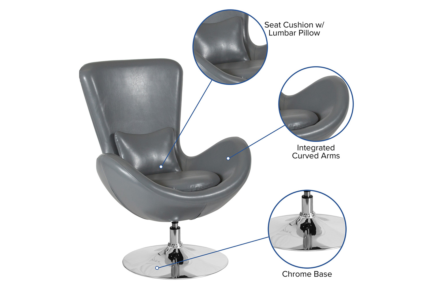 BLNK Egg Series LeatherSoft Side Reception Chair - Gray