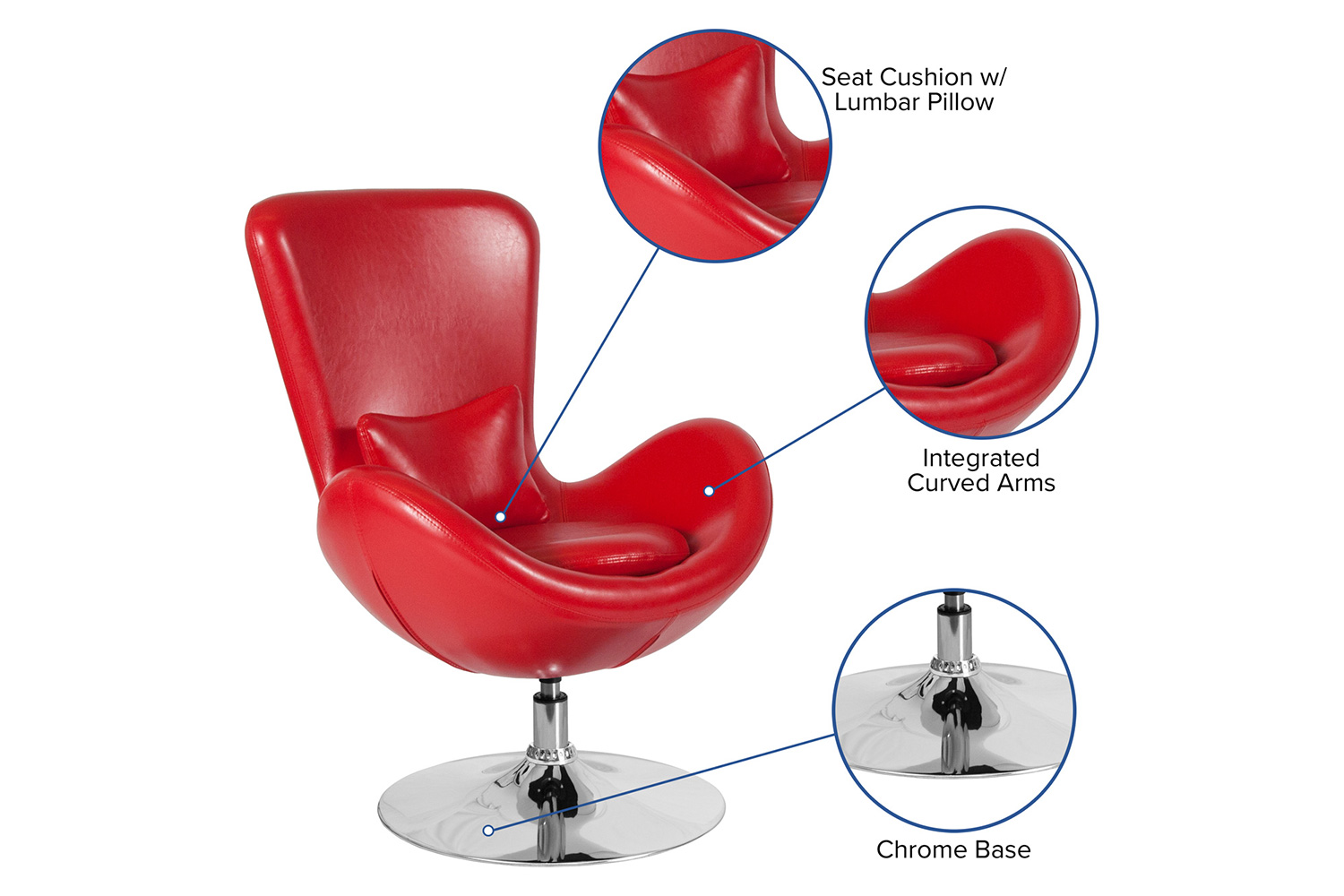 BLNK Egg Series LeatherSoft Side Reception Chair - Red