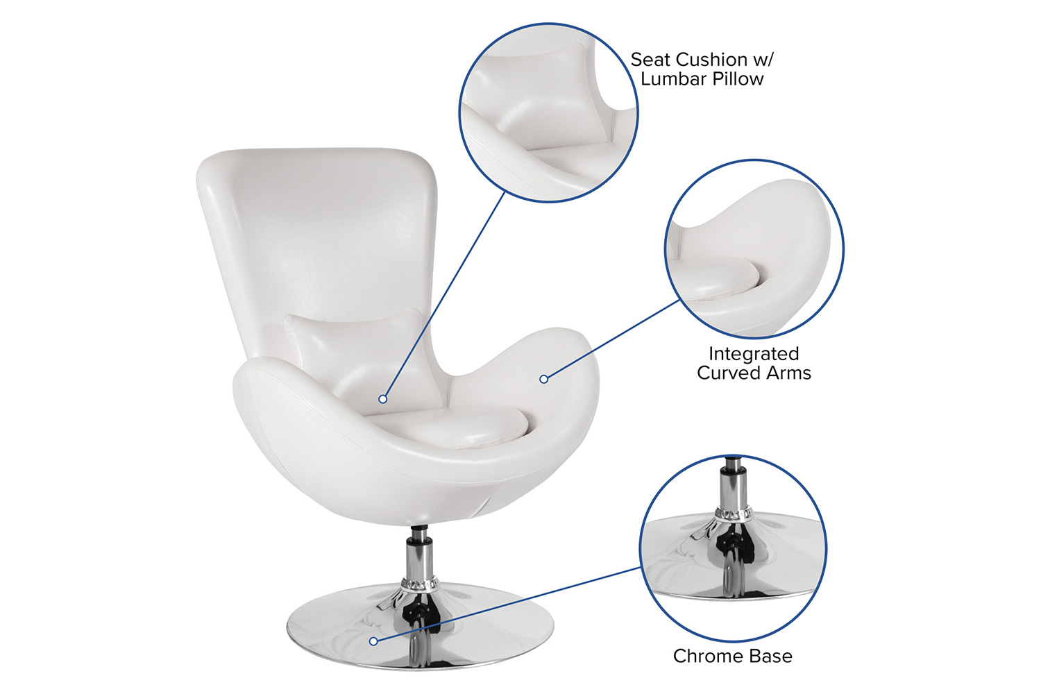 BLNK Egg Series LeatherSoft Side Reception Chair - White