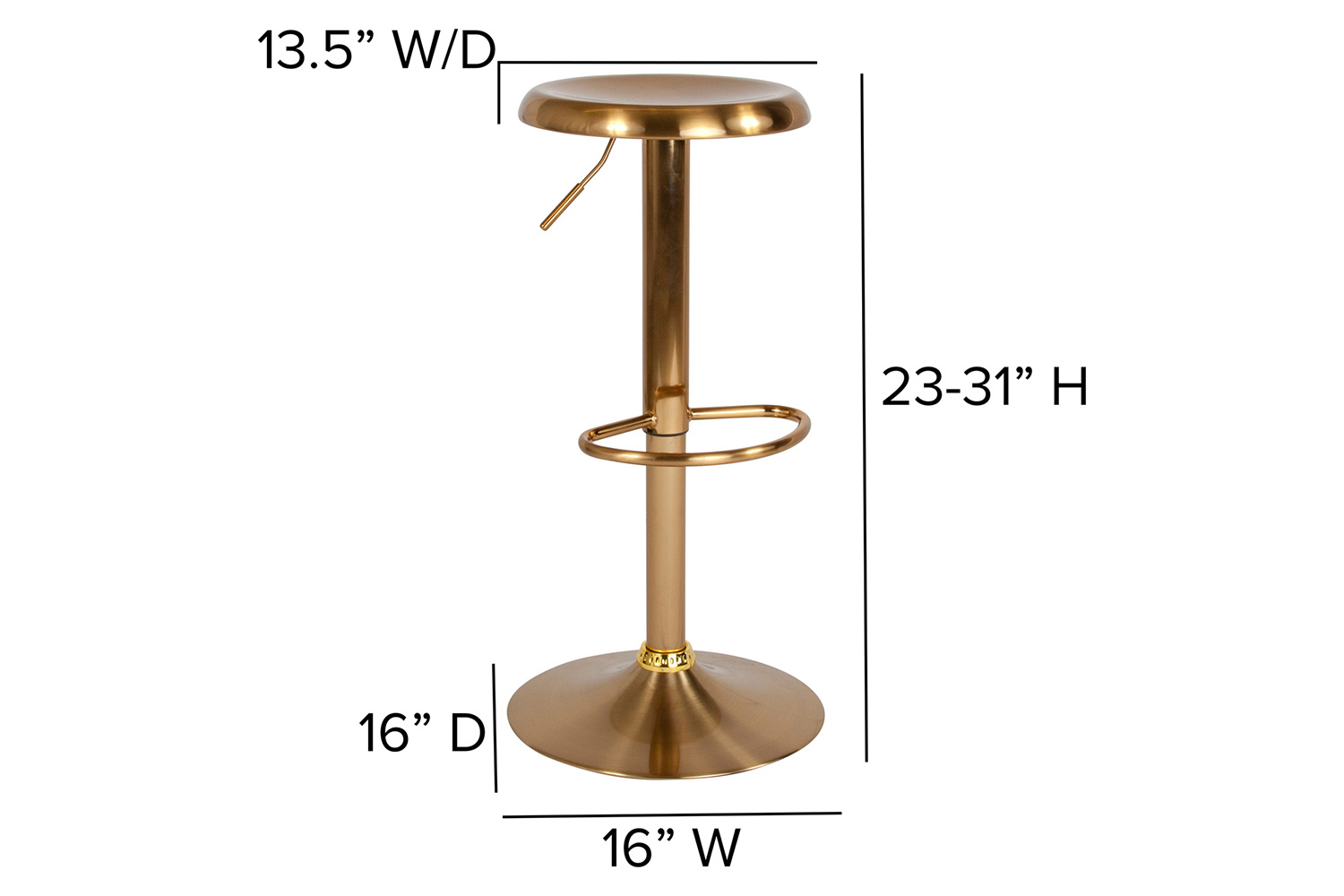BLNK Madrid Series Adjustable Height Retro Bar Stool - Gold