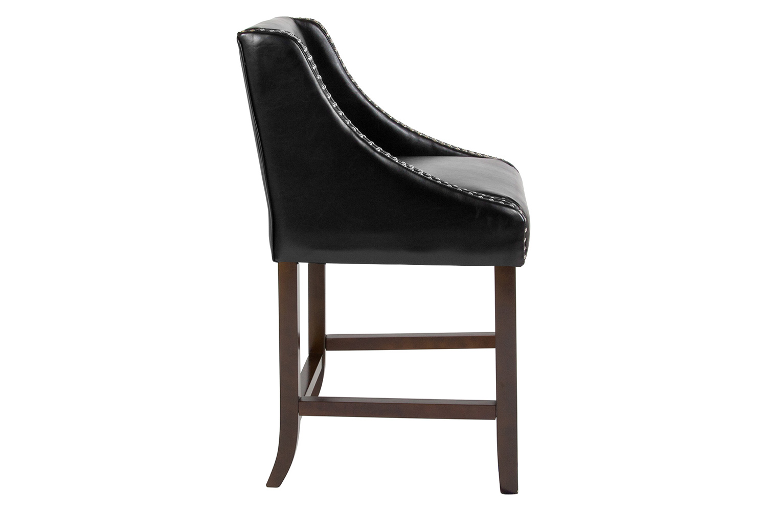 BLNK Carmel Series LeatherSoft Transitional Walnut Counter Height Stool with Nail Trim - Black