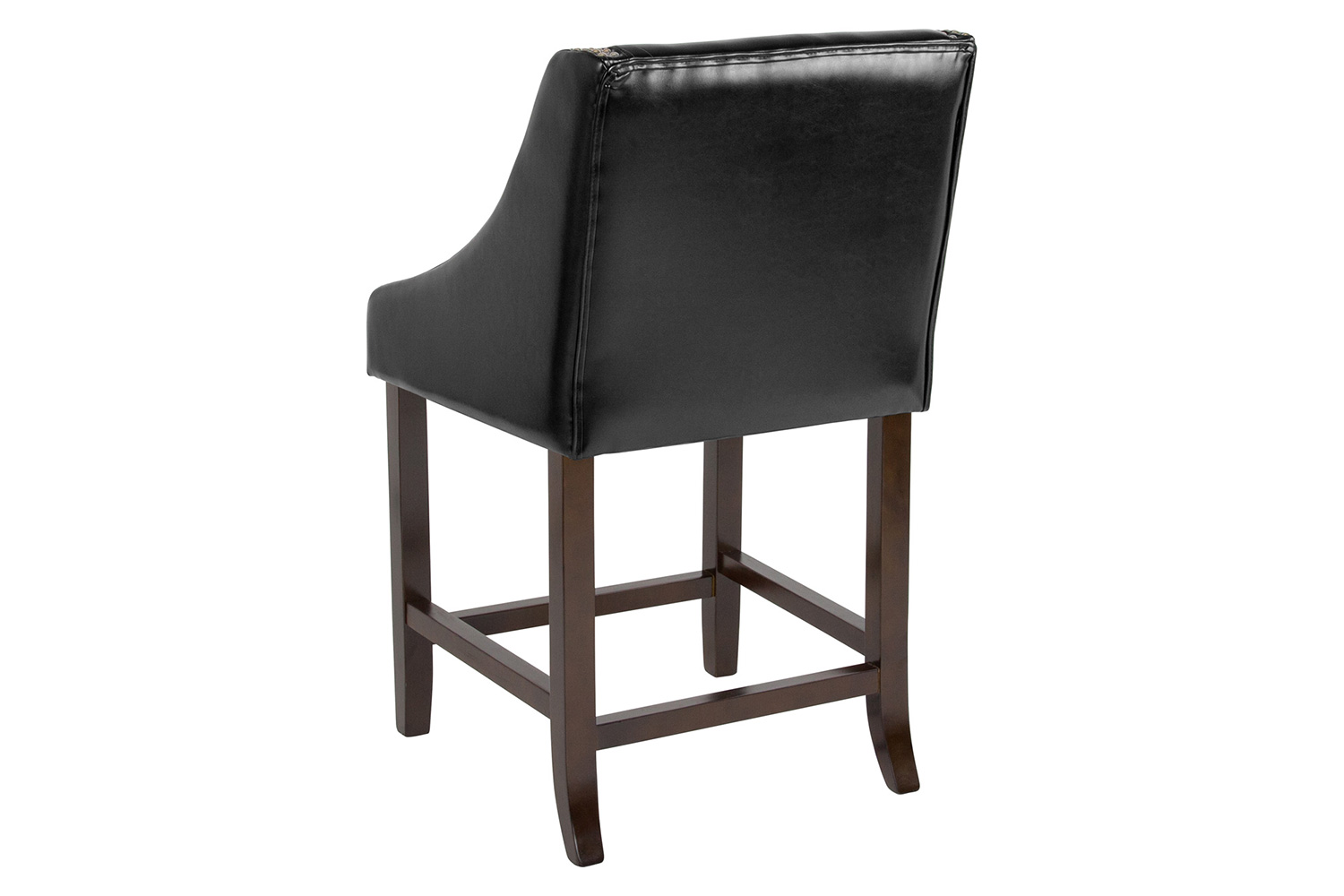 BLNK Carmel Series LeatherSoft Transitional Walnut Counter Height Stool with Nail Trim - Black