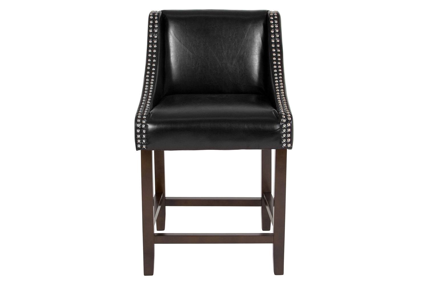BLNK Carmel Series LeatherSoft Transitional Walnut Counter Height Stool with Nail Trim - Black
