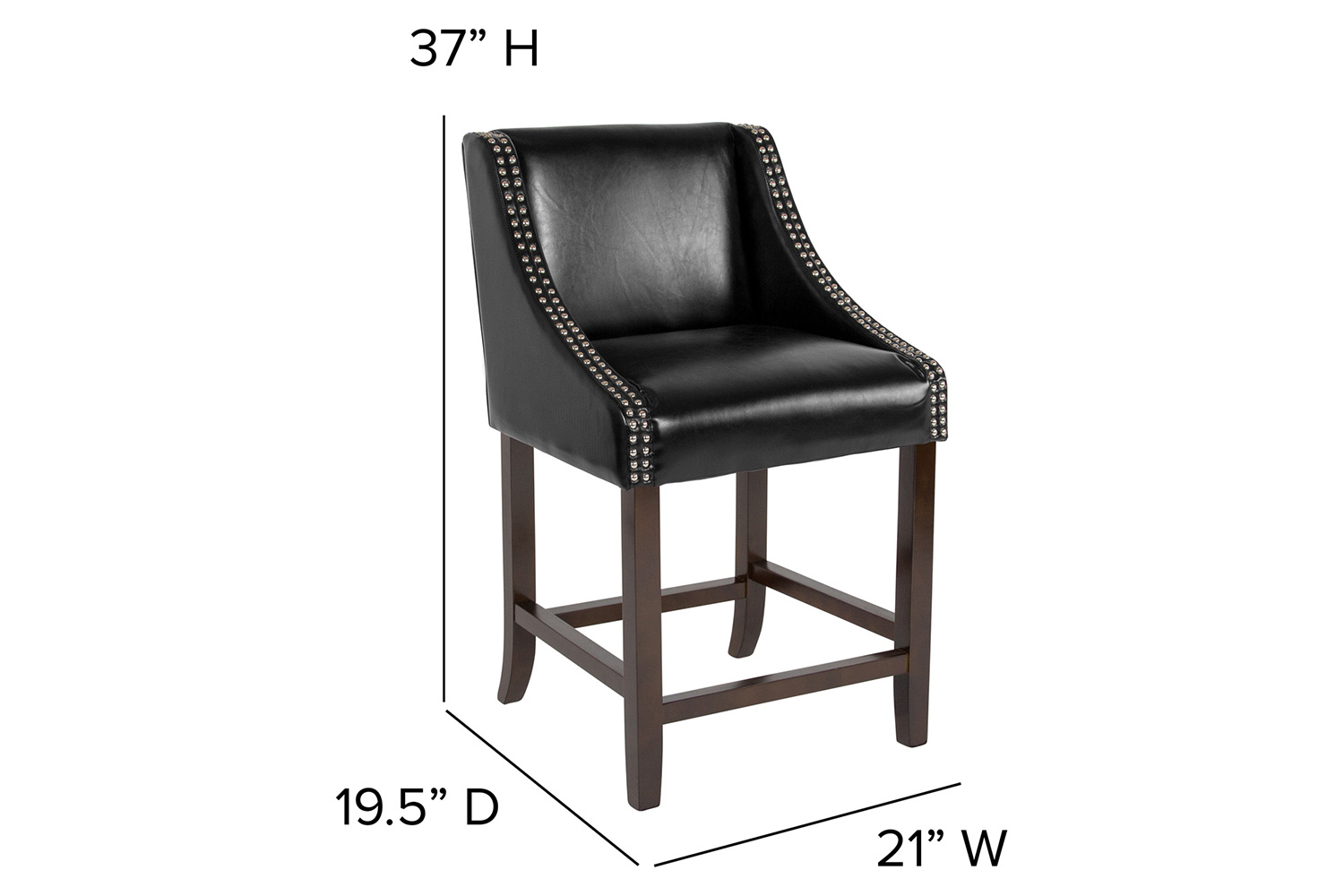 BLNK Carmel Series LeatherSoft Transitional Walnut Counter Height Stool with Nail Trim - Black