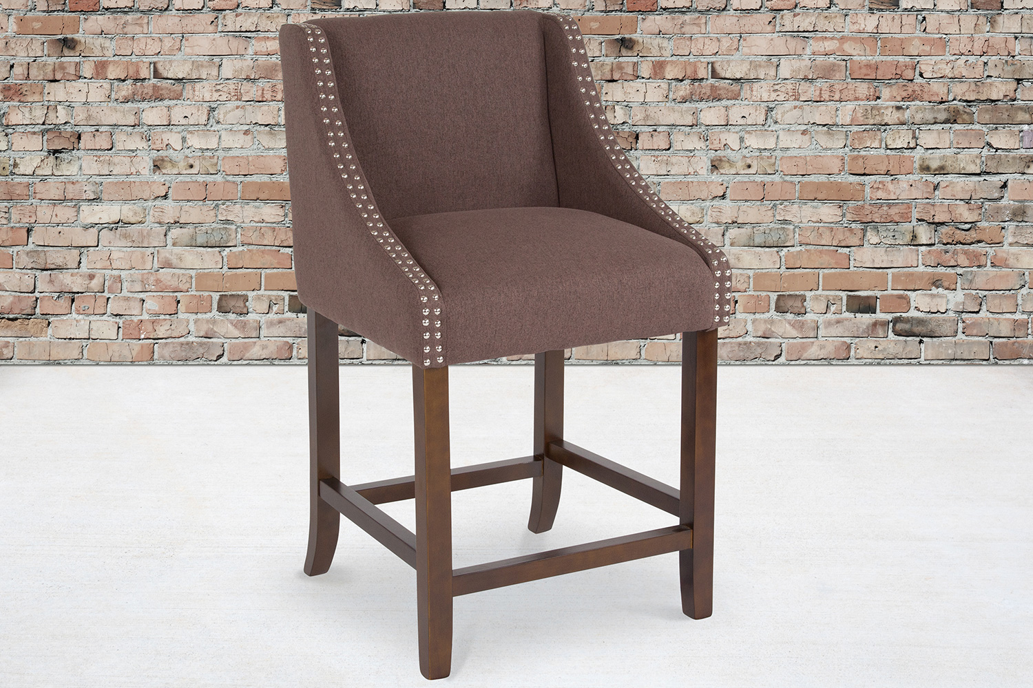 BLNK - Carmel Series Fabric Transitional Walnut Counter Height Stool with Accent Nail Trim