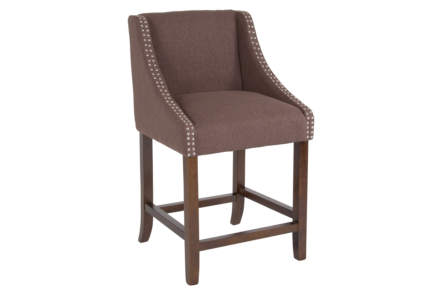 BLNK Carmel Series Fabric Transitional Walnut Counter Height Stool with Accent Nail Trim - Brown
