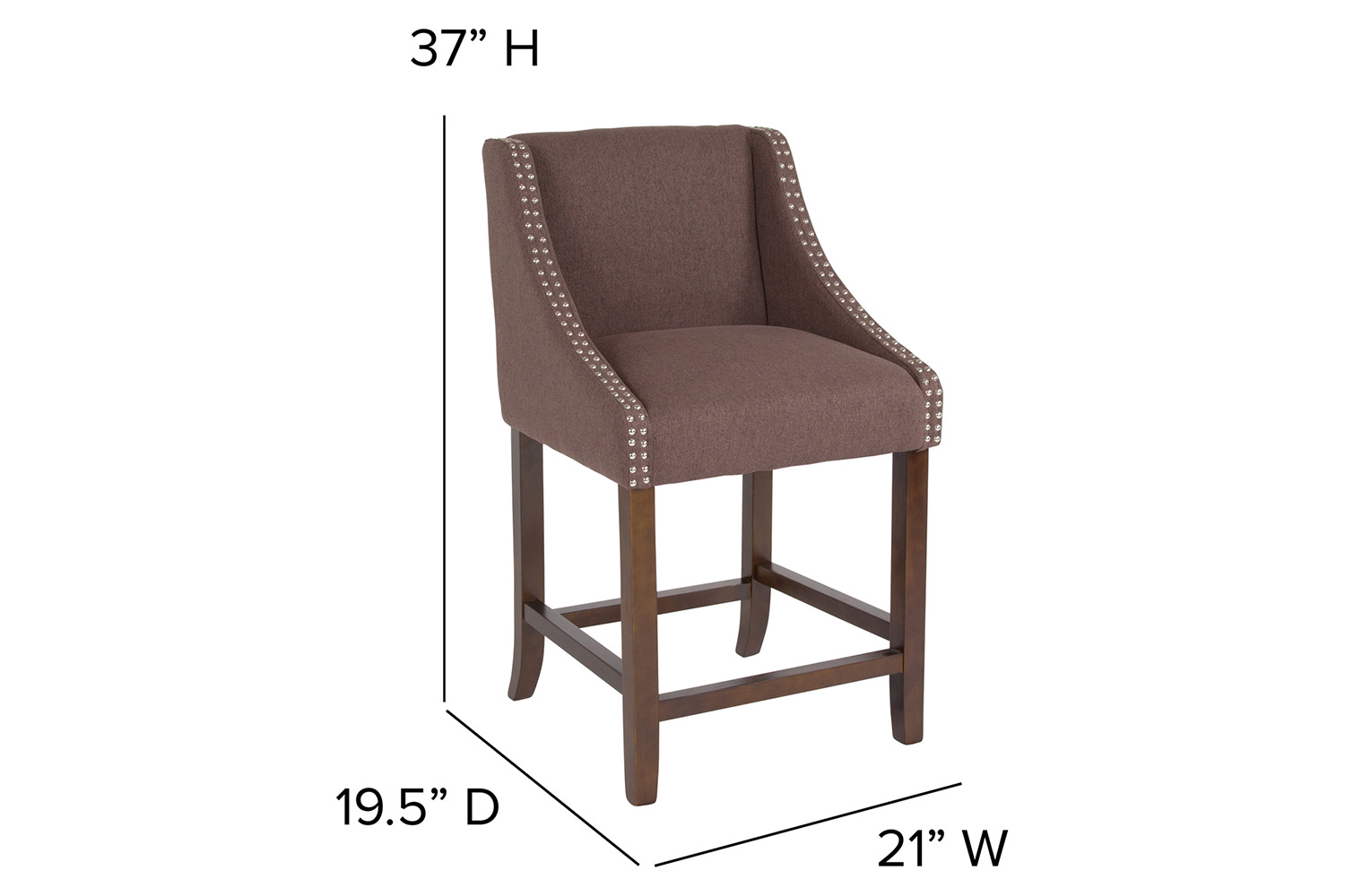 BLNK Carmel Series Fabric Transitional Walnut Counter Height Stool with Accent Nail Trim - Brown