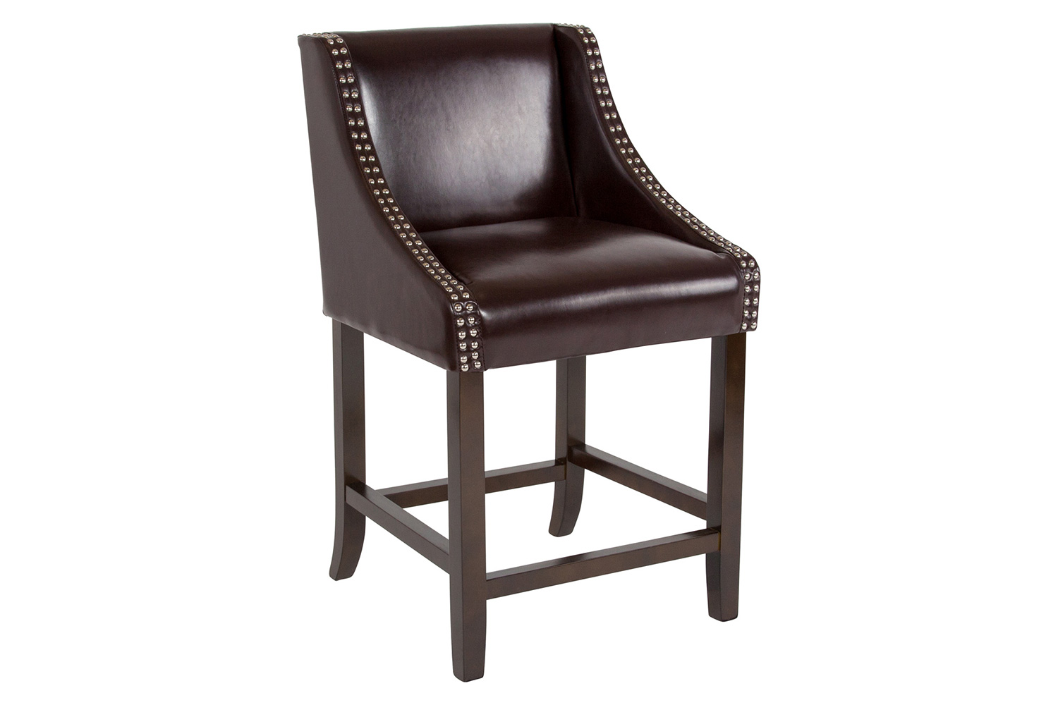 BLNK Carmel Series LeatherSoft Transitional Walnut Counter Height Stool with Nail Trim - Brown