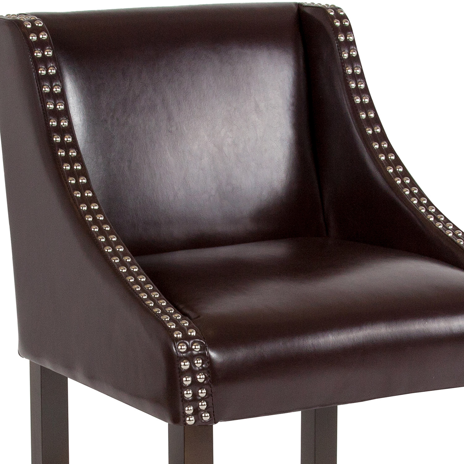 BLNK Carmel Series LeatherSoft Transitional Walnut Counter Height Stool with Nail Trim - Brown