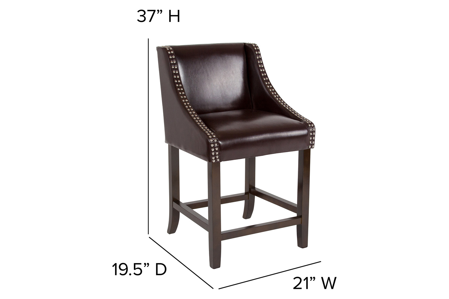 BLNK Carmel Series LeatherSoft Transitional Walnut Counter Height Stool with Nail Trim - Brown