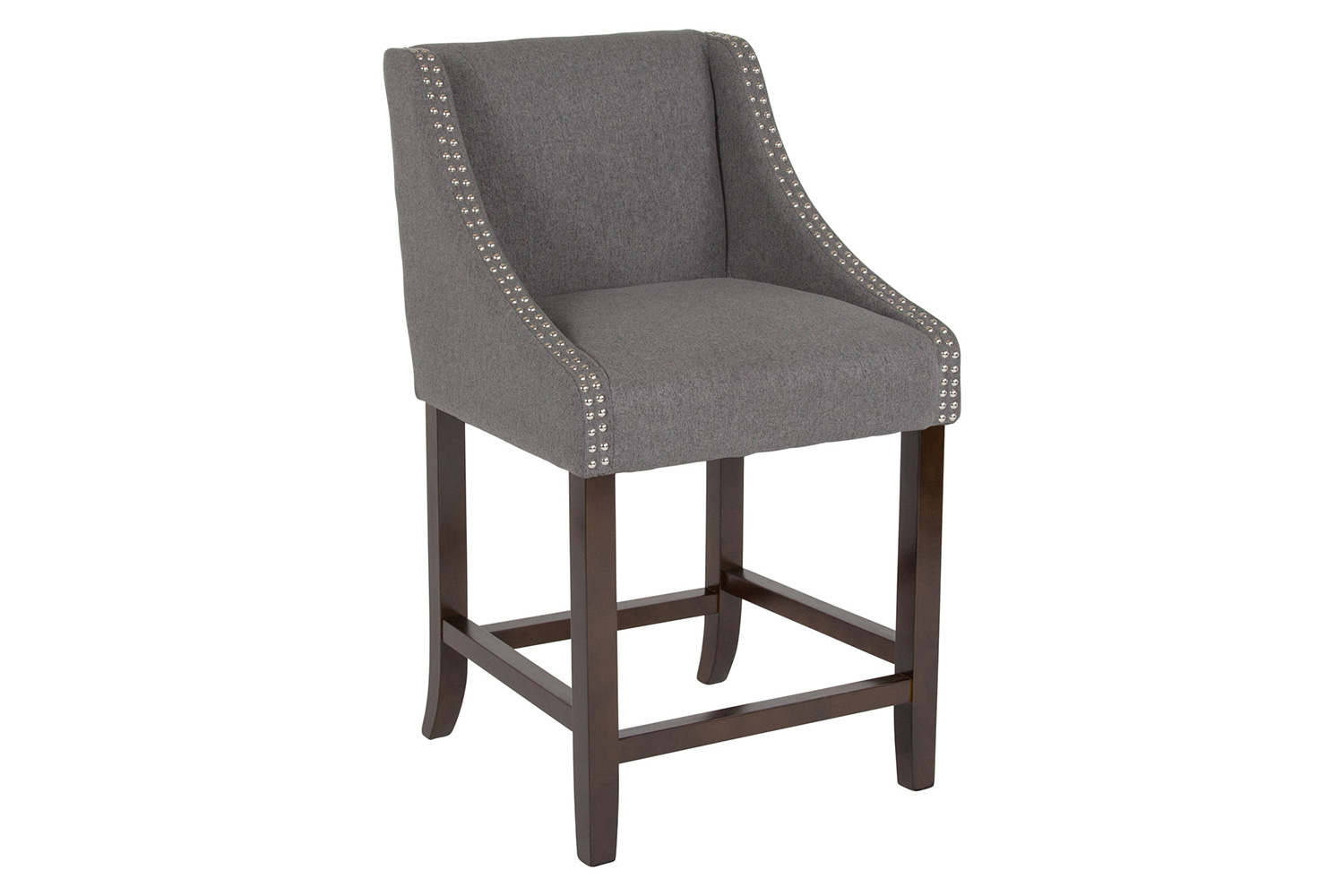 BLNK Carmel Series Fabric Transitional Walnut Counter Height Stool with Accent Nail Trim - Dark Gray