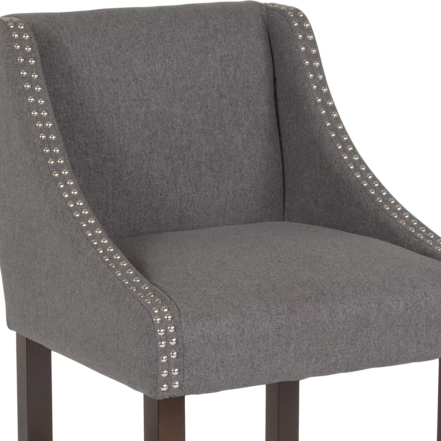 BLNK Carmel Series Fabric Transitional Walnut Counter Height Stool with Accent Nail Trim - Dark Gray