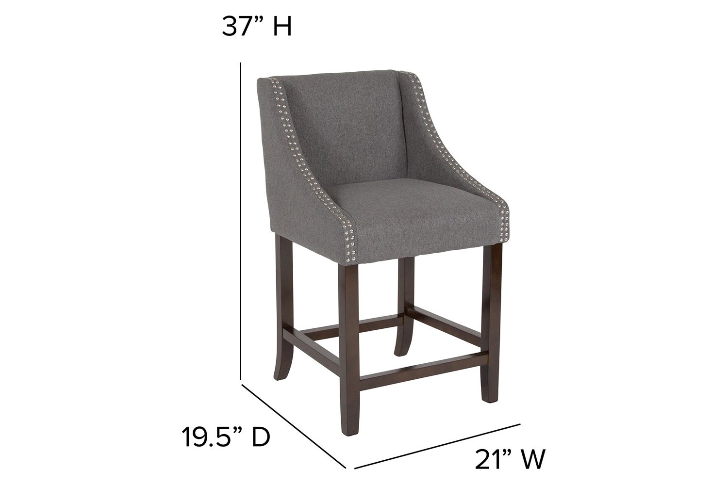 BLNK Carmel Series Fabric Transitional Walnut Counter Height Stool with Accent Nail Trim - Dark Gray