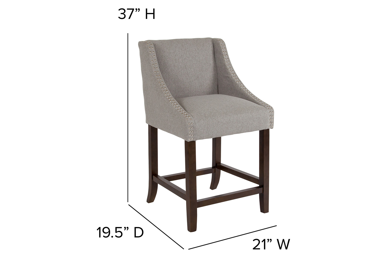 BLNK Carmel Series Fabric Transitional Walnut Counter Height Stool with Accent Nail Trim - Light Gray