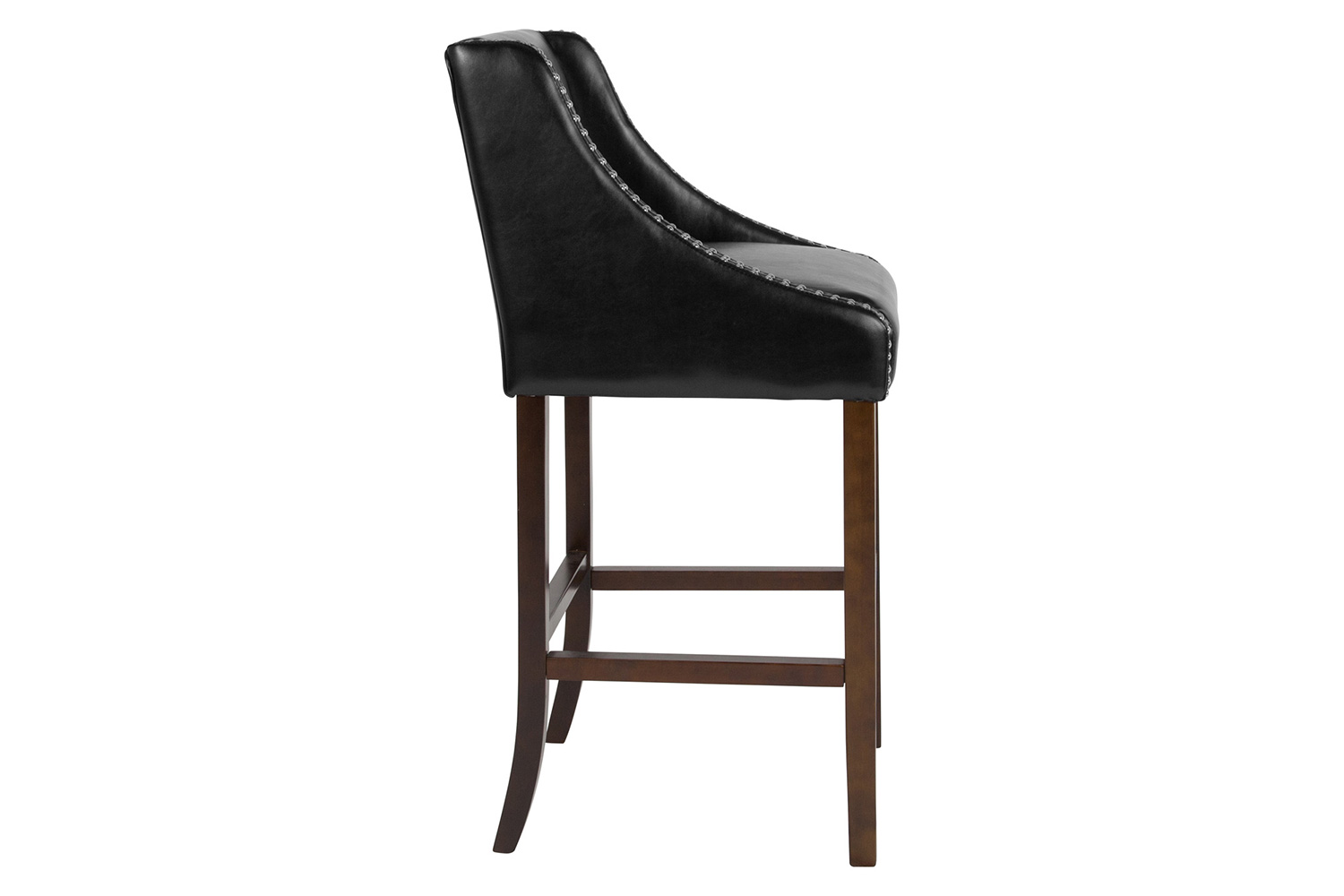 BLNK Carmel Series LeatherSoft Transitional Walnut Bar Stool with Accent Nail Trim - Black