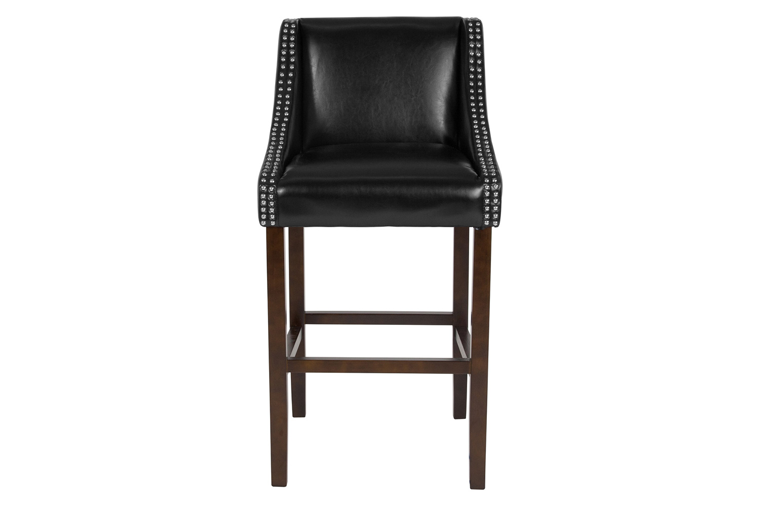 BLNK Carmel Series LeatherSoft Transitional Walnut Bar Stool with Accent Nail Trim - Black
