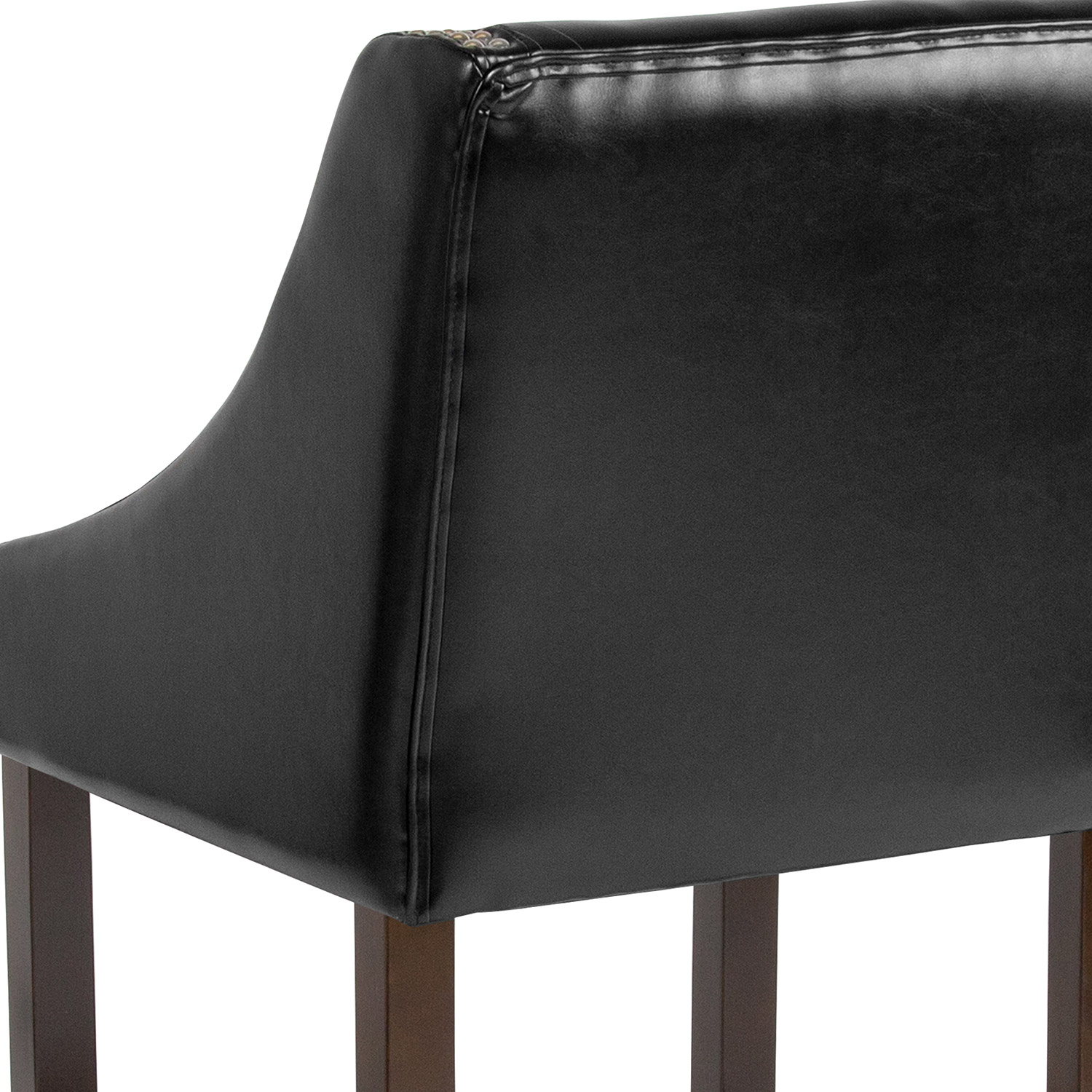 BLNK Carmel Series LeatherSoft Transitional Walnut Bar Stool with Accent Nail Trim - Black