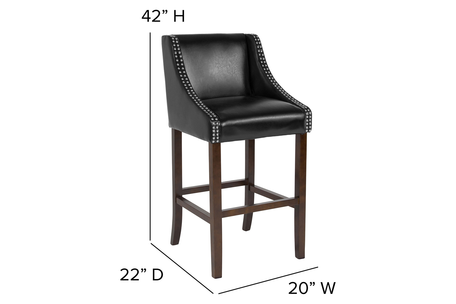 BLNK Carmel Series LeatherSoft Transitional Walnut Bar Stool with Accent Nail Trim - Black