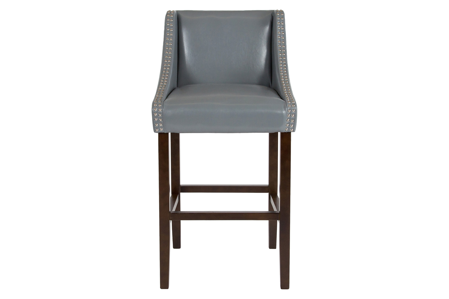 BLNK Carmel Series LeatherSoft Transitional Walnut Bar Stool with Accent Nail Trim - Light Gray