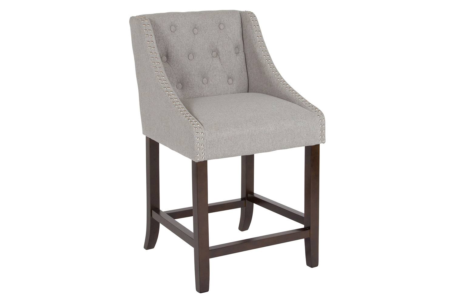 BLNK Carmel Series Fabric Transitional Tufted Walnut Counter Height Stool with Accent Nail Trim - Light Gray