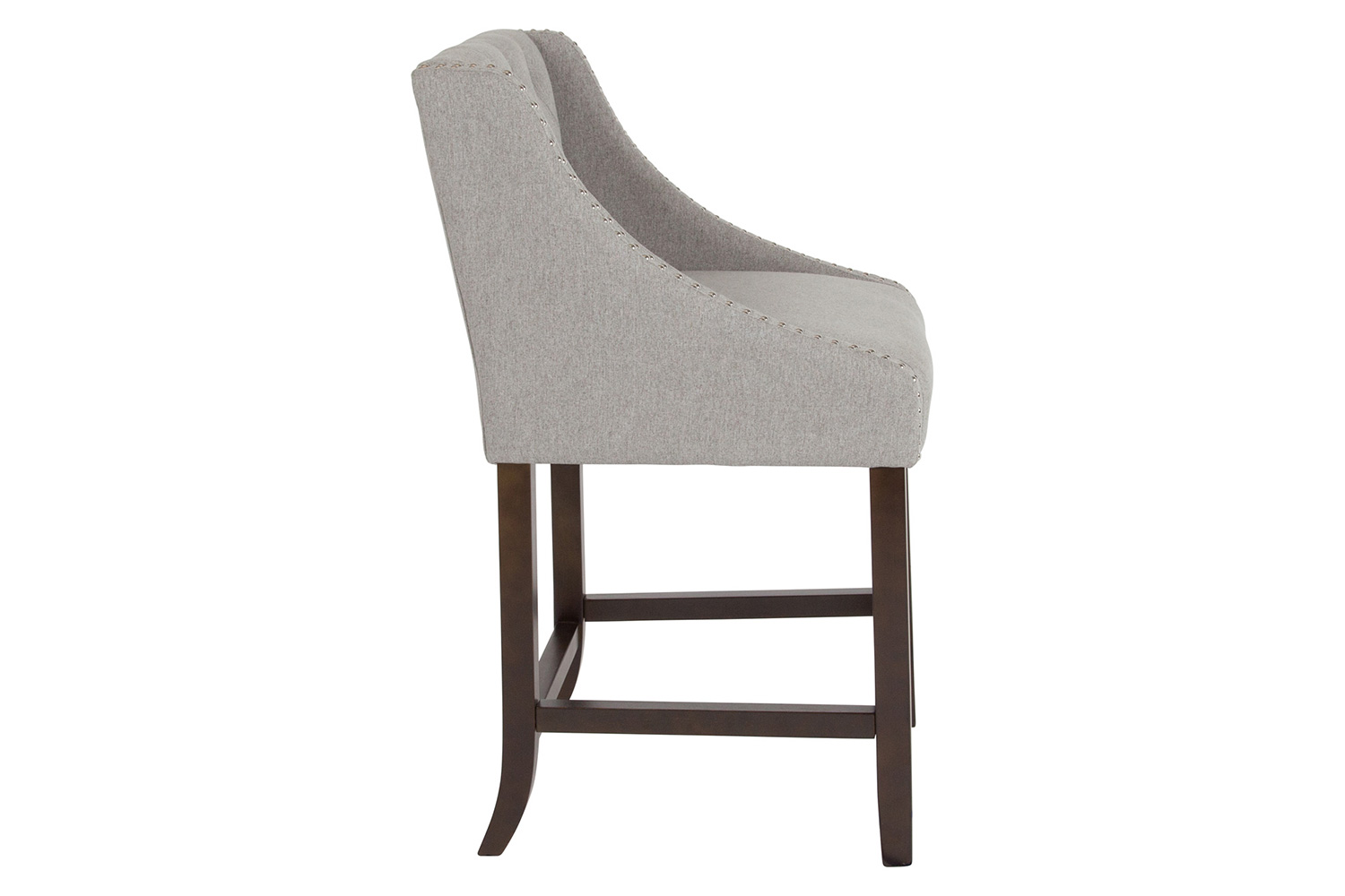 BLNK Carmel Series Fabric Transitional Tufted Walnut Counter Height Stool with Accent Nail Trim - Light Gray