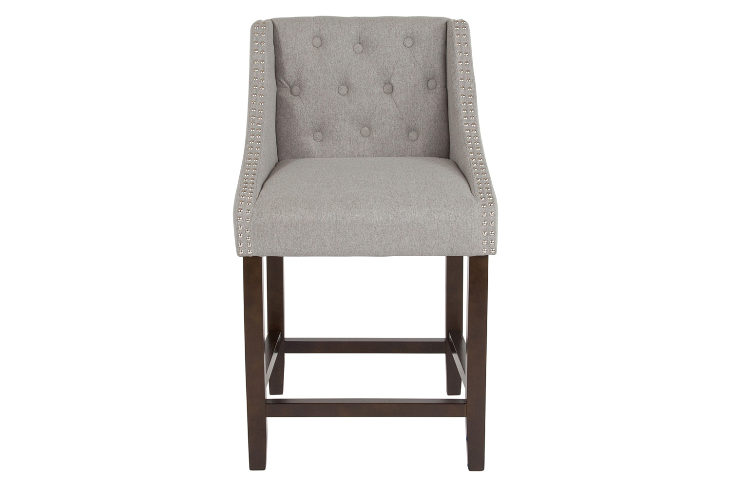 BLNK Carmel Series Fabric Transitional Tufted Walnut Counter Height Stool with Accent Nail Trim - Light Gray