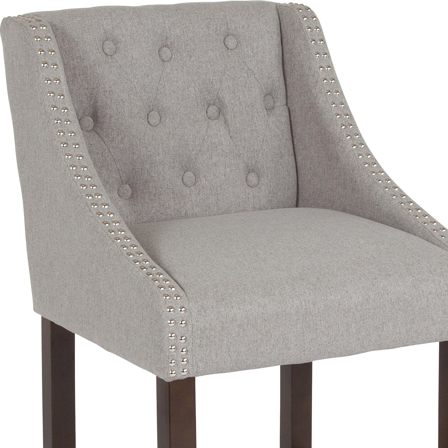 BLNK Carmel Series Fabric Transitional Tufted Walnut Counter Height Stool with Accent Nail Trim - Light Gray