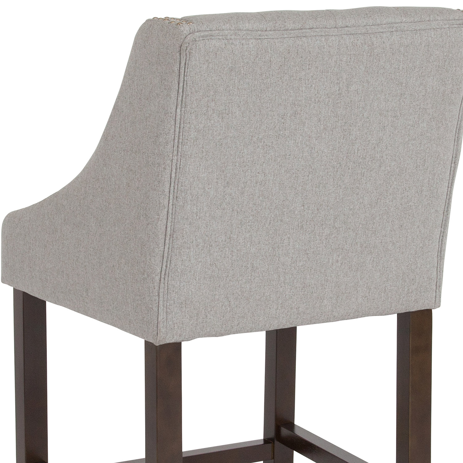 BLNK Carmel Series Fabric Transitional Tufted Walnut Counter Height Stool with Accent Nail Trim - Light Gray