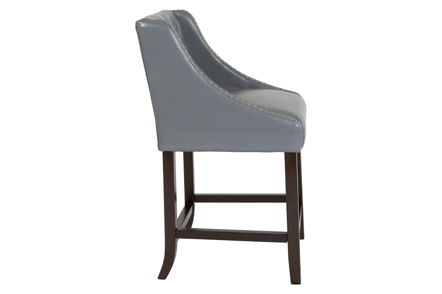 BLNK Carmel Series LeatherSoft Transitional Tufted Walnut Counter Height Stool with Accent Nail Trim - Light Gray
