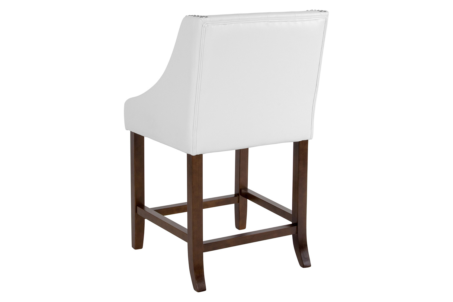 BLNK Carmel Series LeatherSoft Transitional Tufted Walnut Counter Height Stool with Accent Nail Trim - White