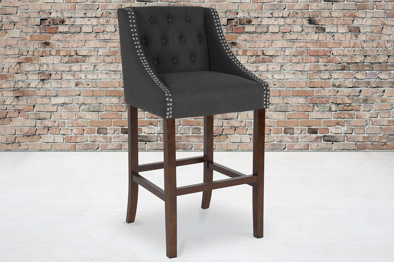 BLNK - Carmel Series Fabric Transitional Tufted Walnut Bar Stool with Accent Nail Trim