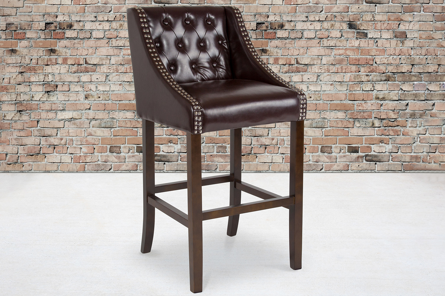 BLNK - Carmel Series LeatherSoft Transitional Tufted Walnut Bar Stool with Accent Nail Trim