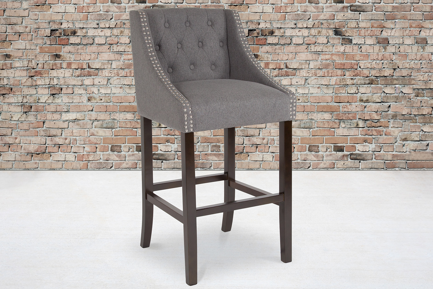 BLNK - Carmel Series Fabric Transitional Tufted Walnut Bar Stool with Accent Nail Trim