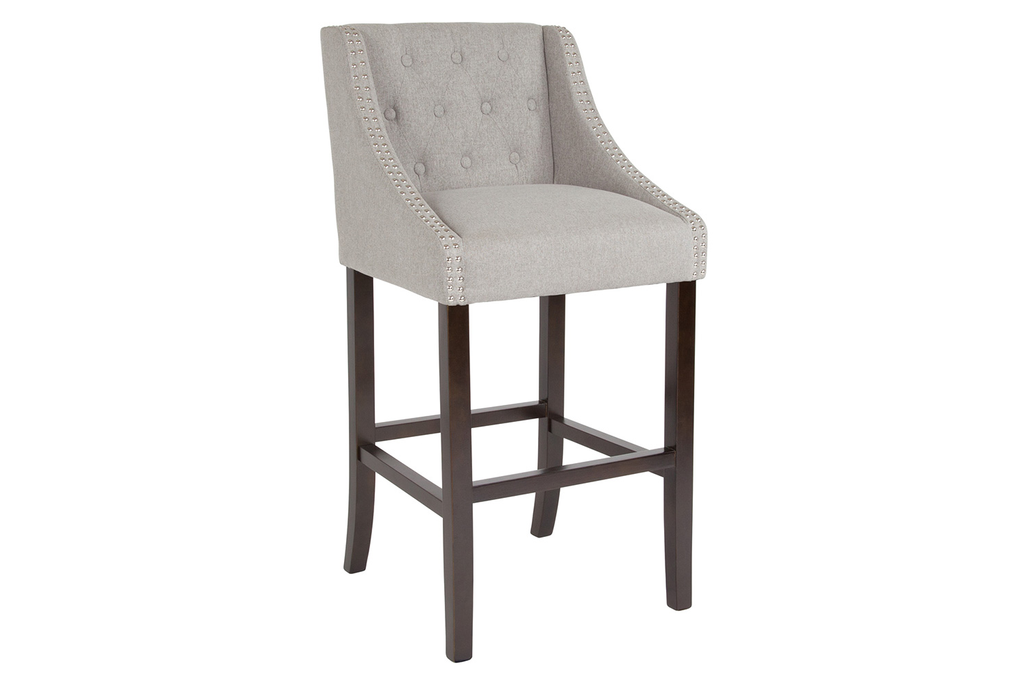 BLNK - Carmel Series Fabric Transitional Tufted Walnut Bar Stool with Accent Nail Trim
