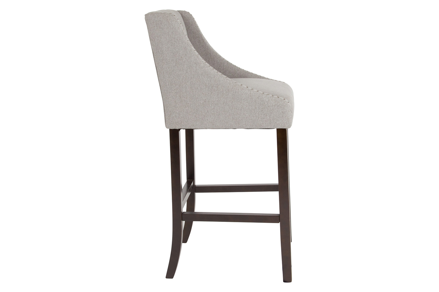 BLNK Carmel Series Fabric Transitional Tufted Walnut Bar Stool with Accent Nail Trim - Light Gray