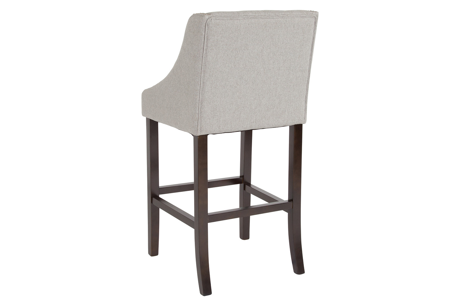 BLNK Carmel Series Fabric Transitional Tufted Walnut Bar Stool with Accent Nail Trim - Light Gray