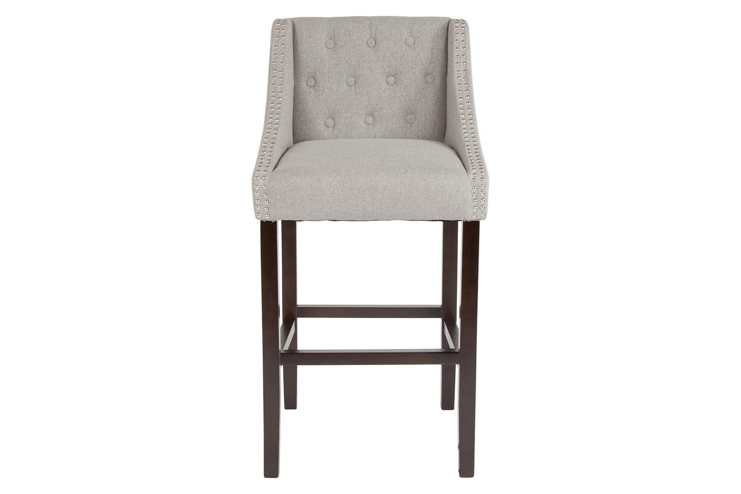 BLNK Carmel Series Fabric Transitional Tufted Walnut Bar Stool with Accent Nail Trim - Light Gray
